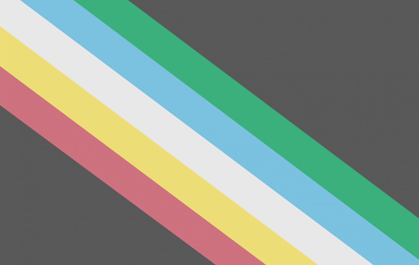 Disability Pride Flag: fünf parallele Diagonalstreifen in Rot, Gold, Weiß, Blau und Grün auf dunkelgrauem Grund