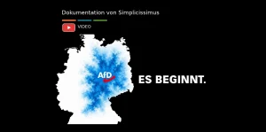 Deutschlandkarte, deren Osten blau eingefärbt ist, mit AfD-Logo und dem Schriftzug „Es beginnt.“ – Titelbild der Simplicissimus-Dokumentation über die Landtagswahl in Sachsen-Anhalt